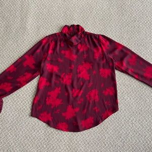 Ann Taylor Burgundy and Red, Mock Neck Blouse, Size S. New with tags